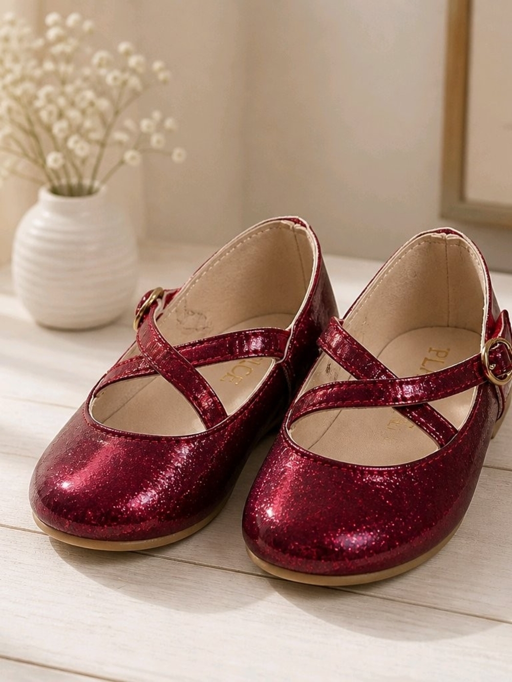 The Children's Place Girls' Glitter Mary Jane Shoes - Wine Red